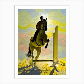 Horse Jumping At Sunset Art Print