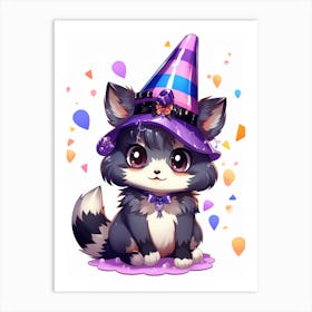 Cute Kawaii Cartoon Raccoon 2 Art Print