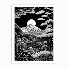 Kairakuen, 1, Japan Linocut Black And White Vintage Art Print