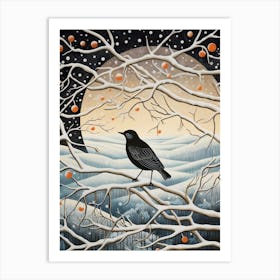 Winter Bird Painting Blackbird 4 Art Print
