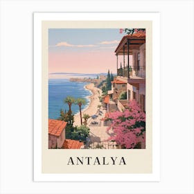Antalya Turkey 4 Vintage Pink Travel Illustration Poster Art Print