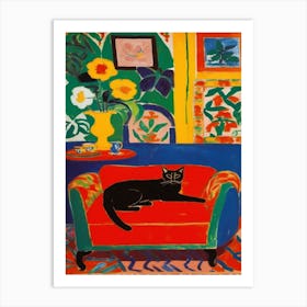 Cat On A Red Couch Impressionist Matisse Art Print