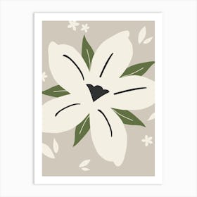 Tropical Flower | 04 - Cream On Beige Botanical Art Print