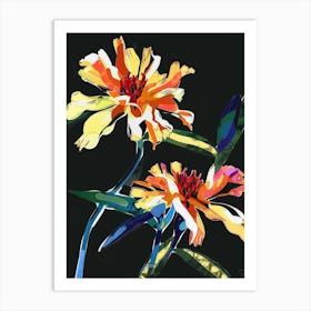 Neon Flowers On Black Marigold 3 Art Print