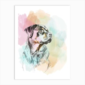 Watercolour Rottweiler Dog Line Illustration 1 Art Print