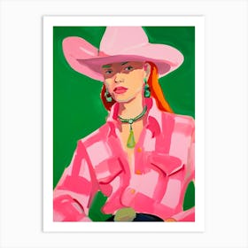 Pink Green Abstract Cowgirl Portrait Art Print