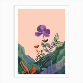 Boho Wildflower Painting Birds Foot Violet 2 Art Print