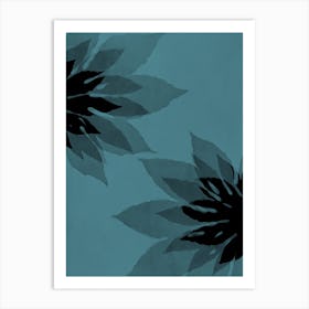 Teal black leaf Art Print