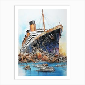Titanic White Star Pencil Drawing 5 Art Print