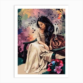 Woman Sitting On A Bench Art Print