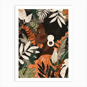 African Woman With Leaves 3 Art Print