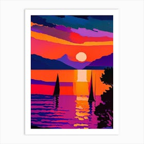 Rainbow Boat Sunset Art Print