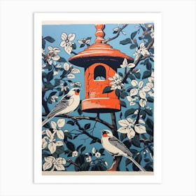 Bird And Bird Feeder Floral 1 Art Print