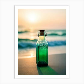 Green Bottle On The Beach 1 Art Print