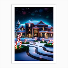 Christmas House With Candy Canes Art Print