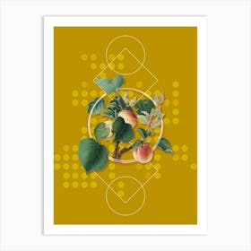 Vintage Apricot Botanical with Geometric Line Motif and Dot Pattern Art Print