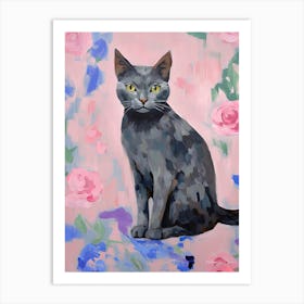 A Russian Blue Cat Painting, Impressionist Painting 2 Art Print