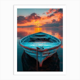 Small Boat At Sunset Art Print