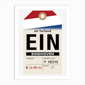 Endhoven (EIN) The Netherlands Vintage Airline Luggage Tag Art Print