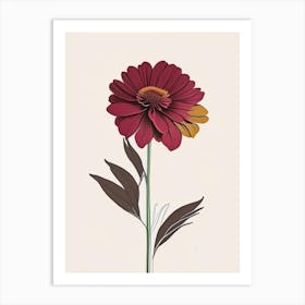 Zinnia Floral Minimal Line Drawing 2 Flower Art Print