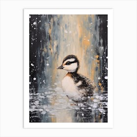 Snow Scene Of Duckling Black & White 1 Art Print