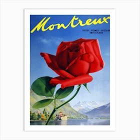 Montreux, Switzerland, Red Rose On The Coast Art Print