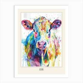 Cow Colourful Watercolour 3 Poster Art Print
