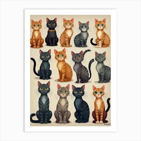 Set Of Cats Art Print