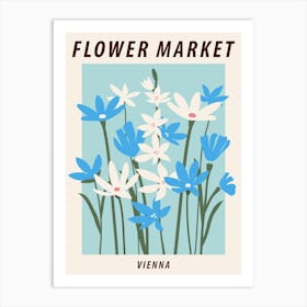 Flower market Vienna, Blue flowers, Retro floral art Art Print