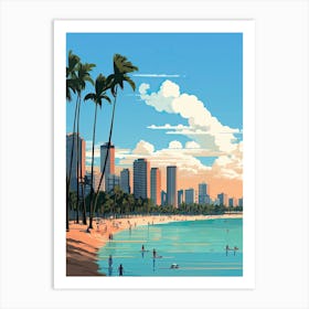 Waikiki Beach Hawaii, Usa, Flat Illustration 3 Art Print