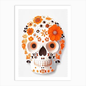 Skull With Floral Patterns 1 Orange Kawaii Art Print