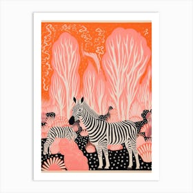 Zebra Pink & Orange 2 Art Print