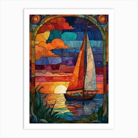 Sailboat At Sunset Art Print