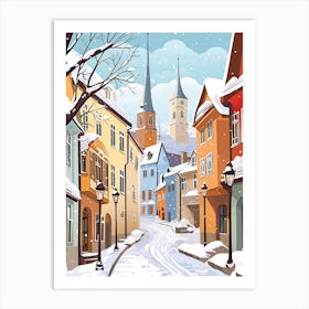 Vintage Winter Travel Illustration Tallinn Estonia 3 Art Print