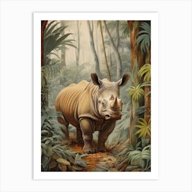 Brown Rhino Realistic Illustration Art Print