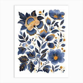 Blue And Gold Floral Print Art Print