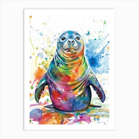 Elephant Seal Colourful Watercolour 3 Art Print