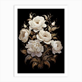 Peonies On A Black Background Art Print