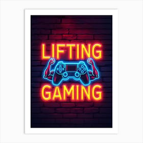 Lifting and Gaming Neon Sign Gaming Poster Canvas Wall Room Decor Art Print