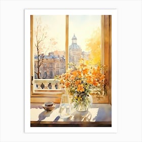 Window View Of Helsinki Finland In Autumn Fall, Watercolour 3 Art Print