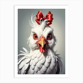 Chicken With A Red Bow 1 Art Print