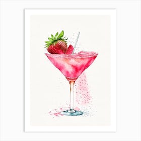 Strawberry Margarita, Cocktail, Drink Minimalist Watercolour Art Print