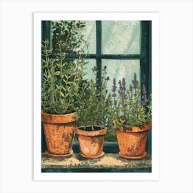 Potted Herbs On The Windowsil Illustration 4 Art Print