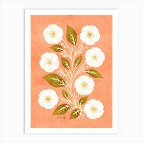 Peach, Ochre And Ivory Floral Art Print