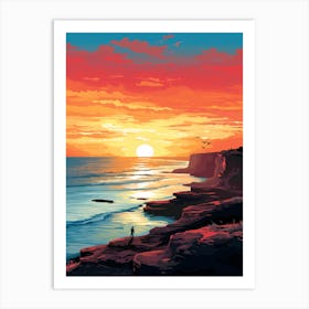 Long Reef Beach Australia At Sunset, Vibrant Painting 1 Art Print