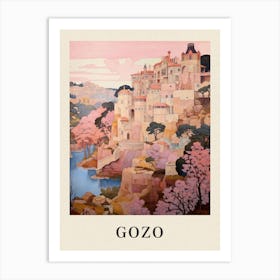 Gozo Malta 3 Vintage Pink Travel Illustration Poster Art Print