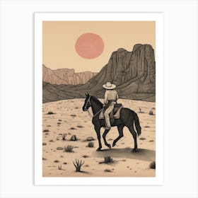 Cowboy Riding A Horse In The Desert 2 Art Print