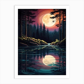 Forest Landscape With Moonlight Art Print