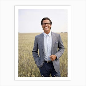 Businessman Smartly Dressed In A Grey Suit With Crisp Button Down Shirt And Jeans Stands Confident (5) Art Print