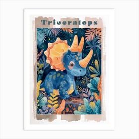 Cute Triceratops Watercolour 1 Poster Art Print